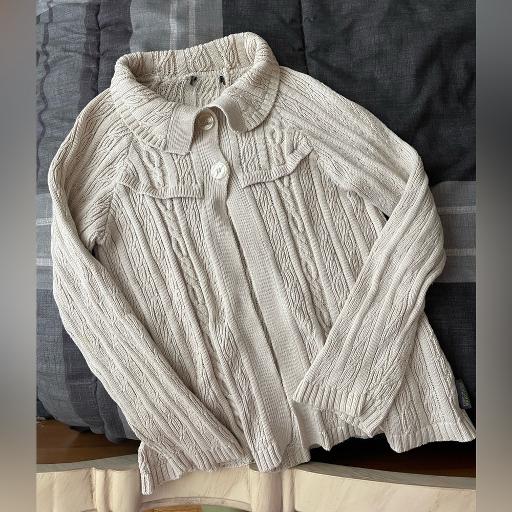 Cream Cable Knit Button-Front Cardigan
